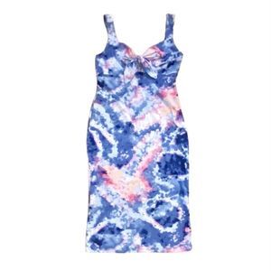 Ultra Flirt Tie Dye Dress Small Blue White Sleeveless Bodycon Short Stretchy